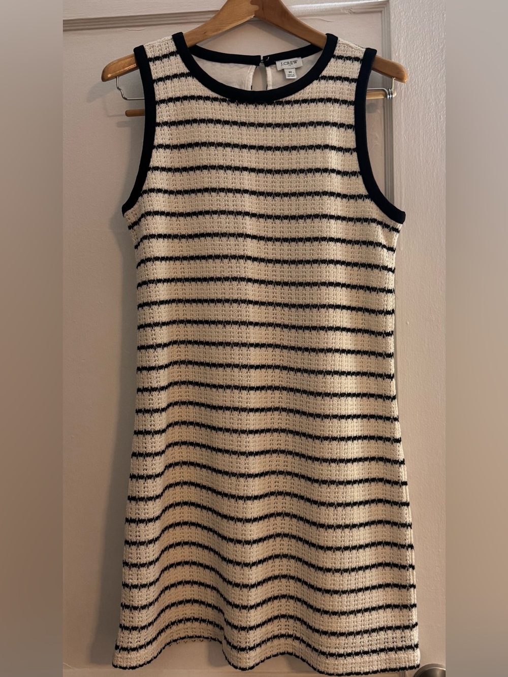 J. Crew Cream and Black Striped Knit Sleeveless Dress